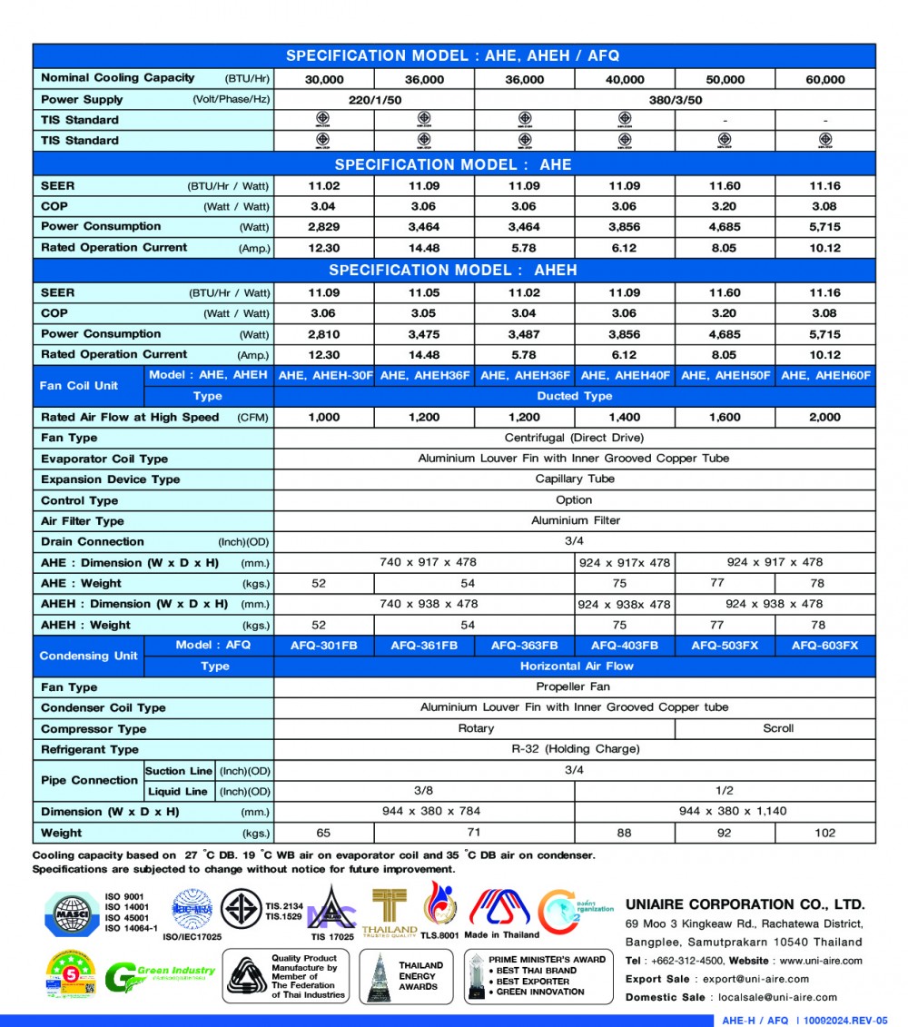 specification model-ahe-h-afq-01